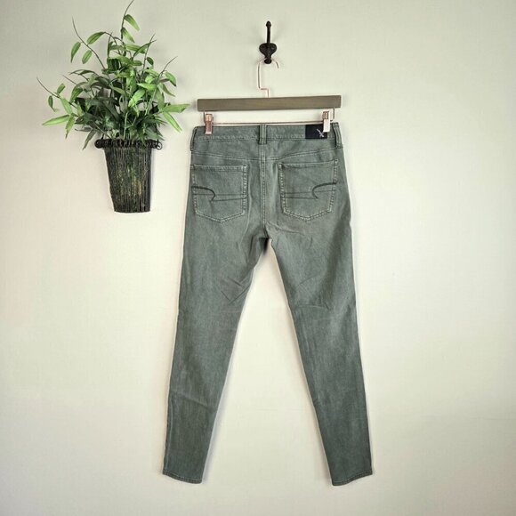 AE 4 Jegging Green Mid Rise Skinny Sateen 360 Super Stretch Jeans American Eagle - Picture 10 of 12
